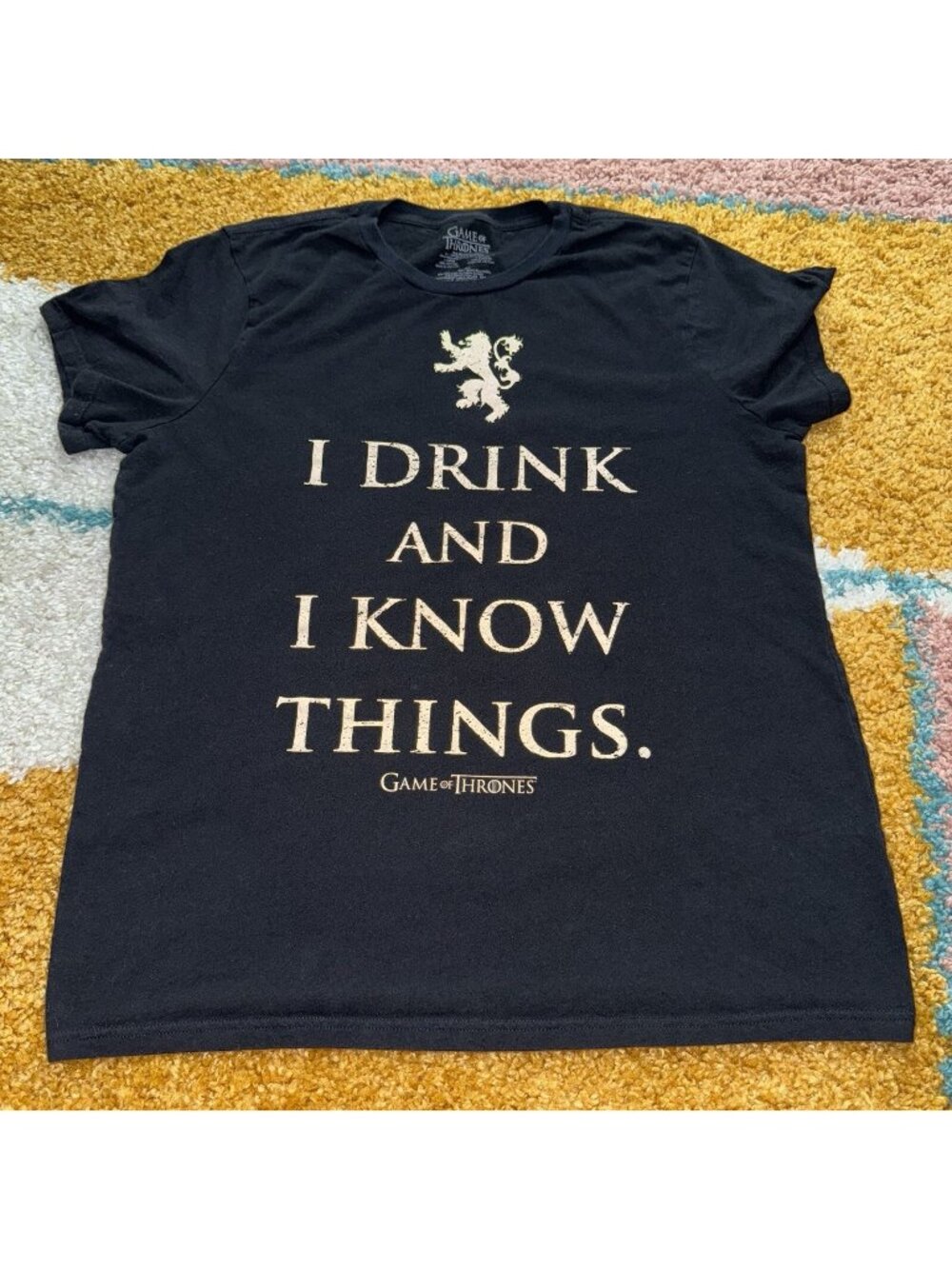 Game of Thrones T-Shirt Men's XL Black I Drink and I Know Things Graphic Logo